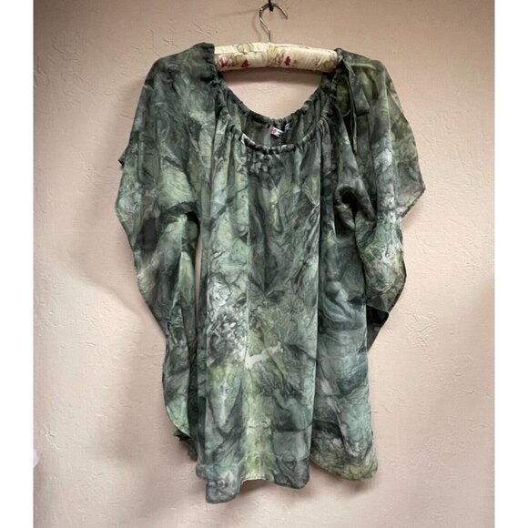 New Creations by Claudia Aruba Hand Made Blouse Cordon Tunic Poncho Top Green - Picture 1 of 8